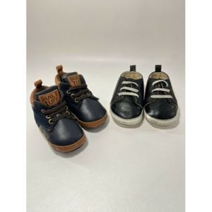 Infant Crib Shoes Blue White Black Size 2 Soft Sole Pack of 2 Shoes